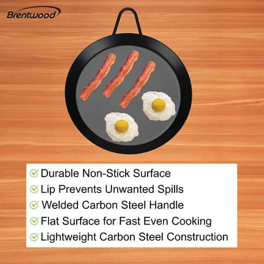 Brentwood 9.5" Single Burner Carbon Steel Nonstick Comal Griddle